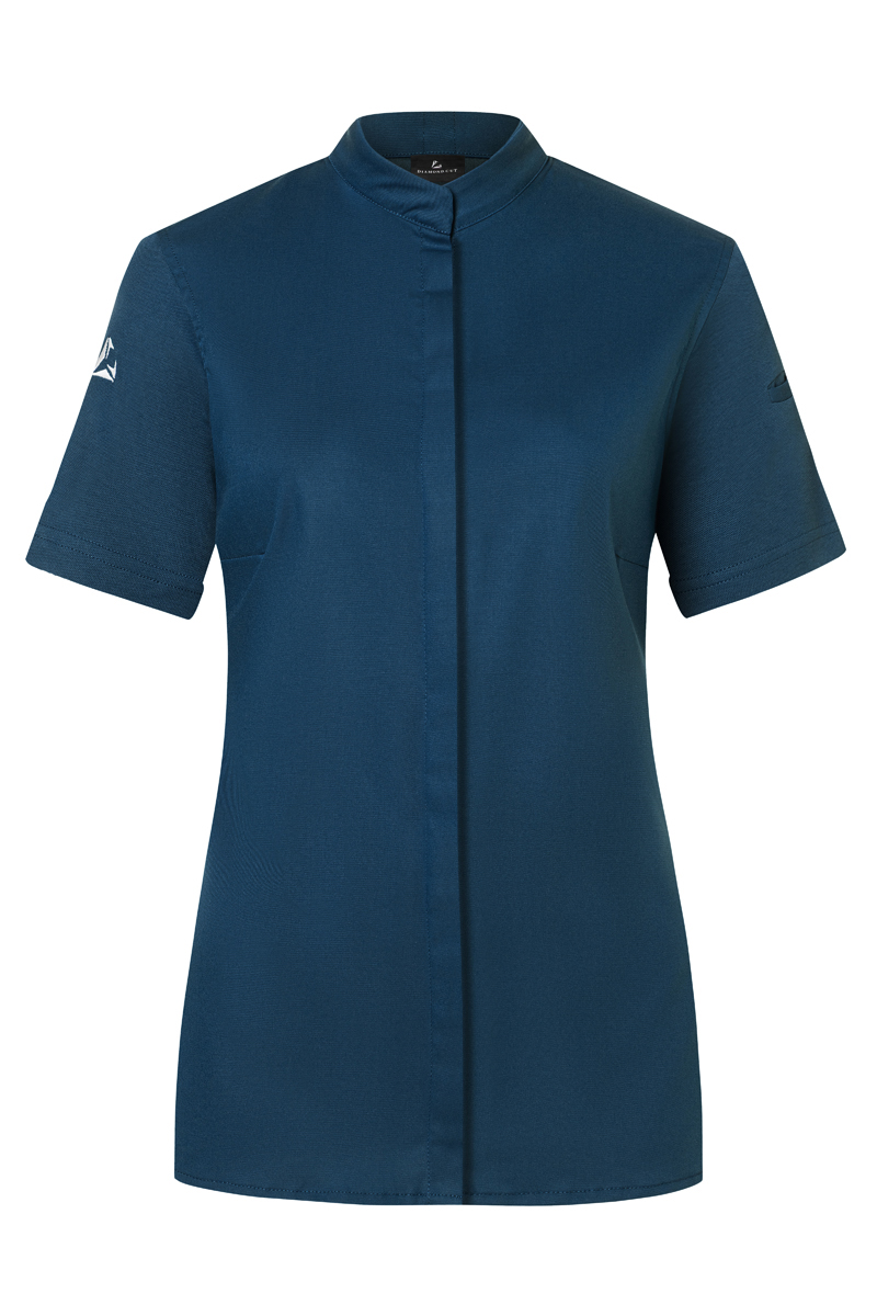 Kochjacke Damen Stahlblau – Kurzarm Damenkochjacke DIAMOND CUT® Avantgarde, Detailansicht