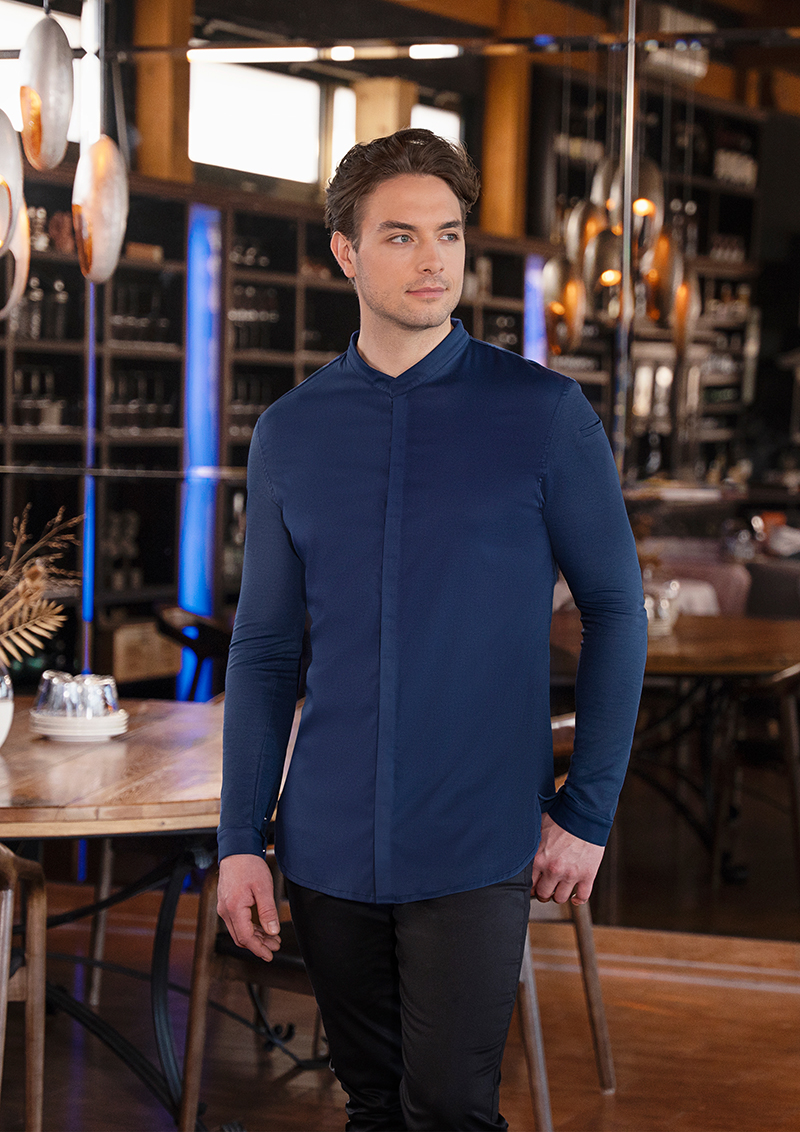 Kochjacke Herren Stahlblau – Langarm Herrenkochjacke DIAMOND CUT® Avantgarde