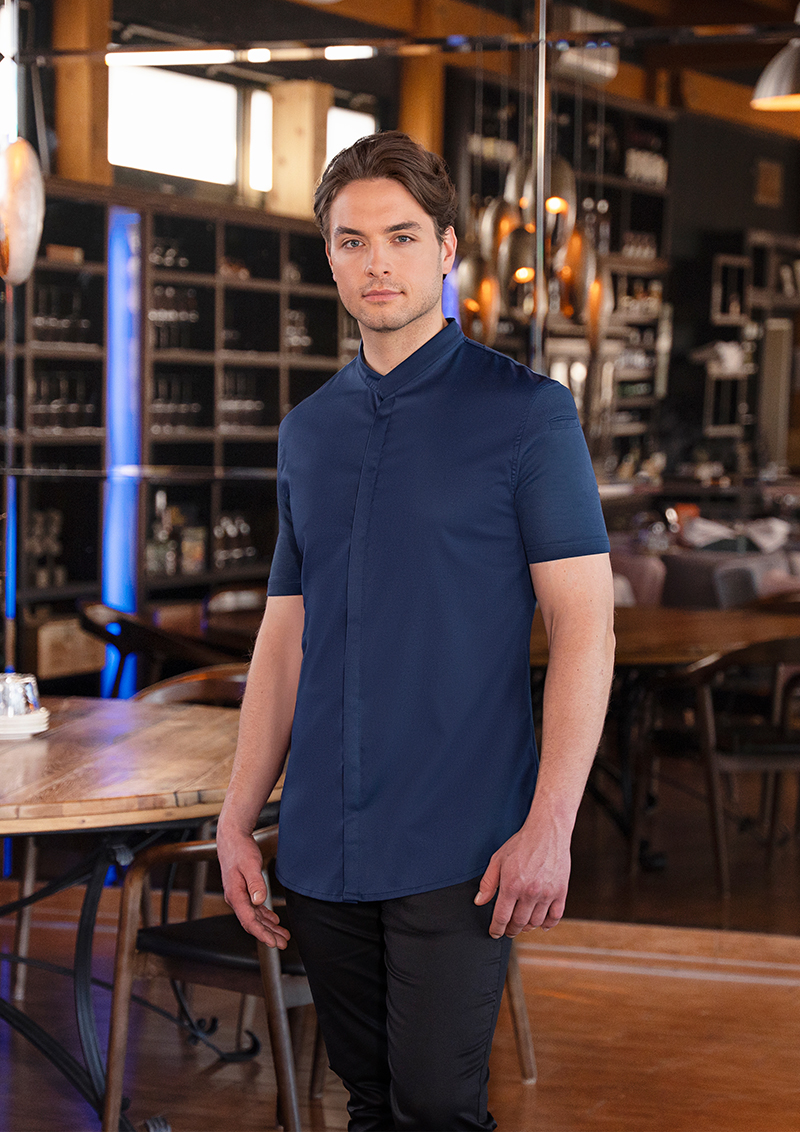 Kochjacke Herren Stahlblau – Kurzarm Herrenkochjacke DIAMOND CUT® Avantgarde