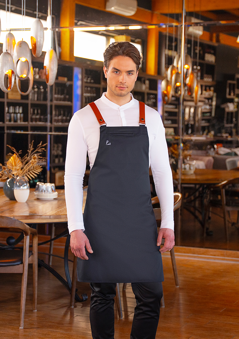 Latzschürze Unisex Schwarz – Latzschürze DIAMOND CUT® mit Echtlederbändern