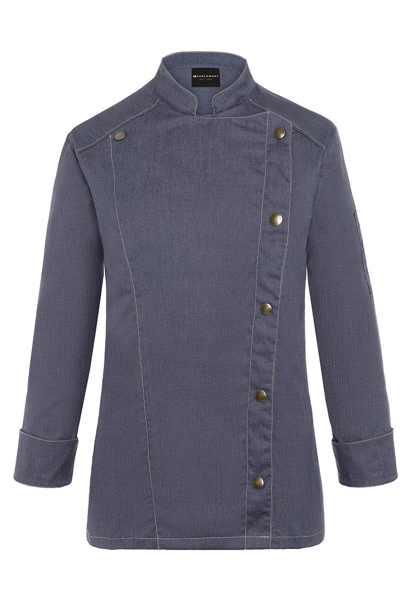 Kochjacke Damen Vintage black – Damenkochjacke Jeans-Style, Detailansicht