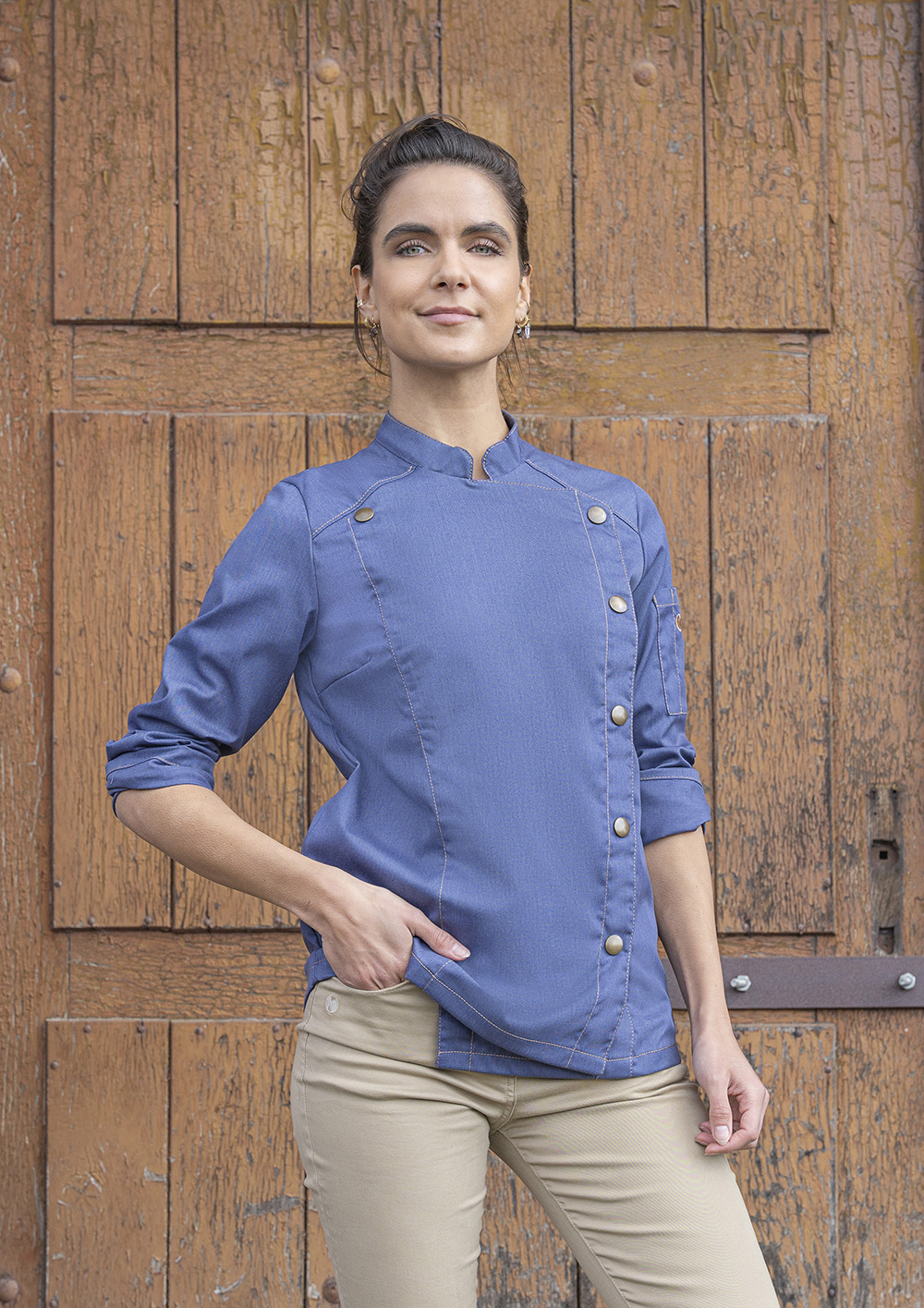 Kochjacke Damen Vintage blue – Damenkochjacke Jeans-Style