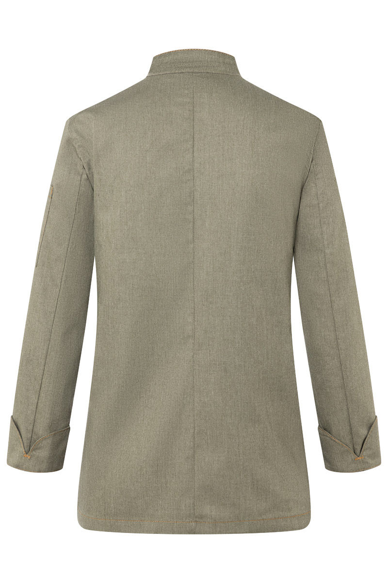 Kochjacke Damen Vintage moss green – Damenkochjacke Jeans-Style, Detailansicht