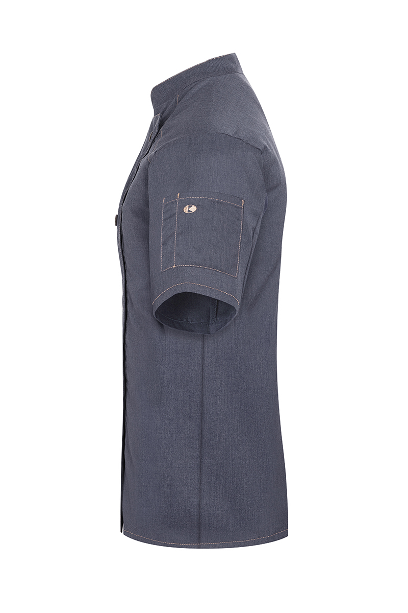 Kochjacke Damen Vintage black – Kurzarm Damenkochjacke Jeans-Style, Detailansicht
