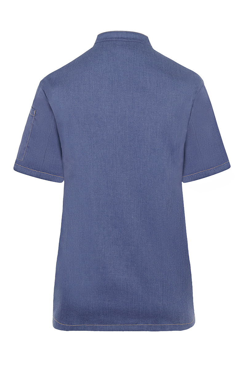 Kochjacke Damen Vintage blue – Kurzarm Damenkochjacke Jeans-Style, Detailansicht