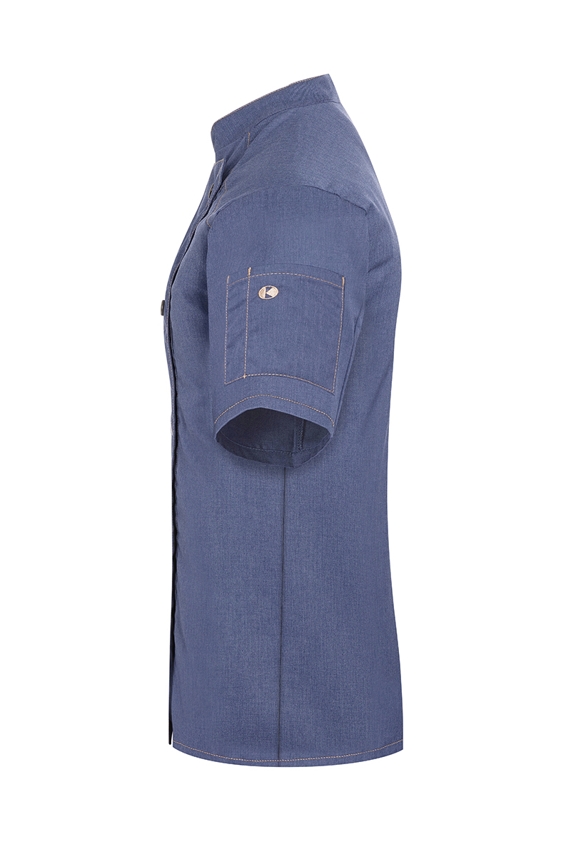 Kochjacke Damen Vintage blue – Kurzarm Damenkochjacke Jeans-Style, Detailansicht