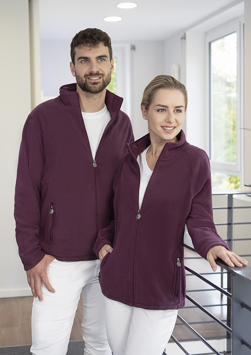 Fleecejacke Damen Aubergine – Damen Workwear Fleecejacke Warm-Up, Detailansicht