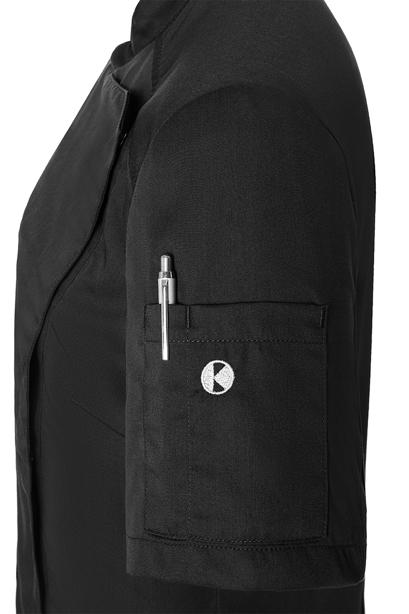 Kochjacke Damen Schwarz – Kurzarm Damenkochjacke Modern-Look, Detailansicht