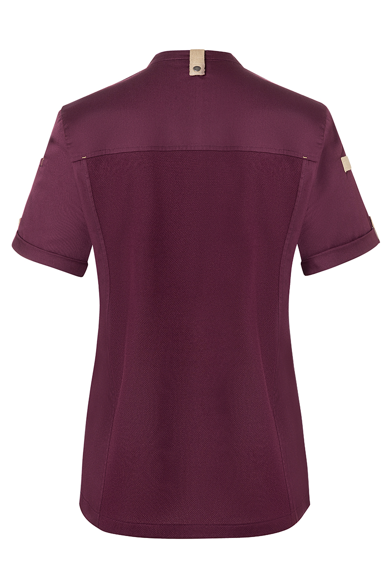 Kochjacke Damen Aubergine – Kurzarm Damenkochjacke Green-Generation, Detailansicht