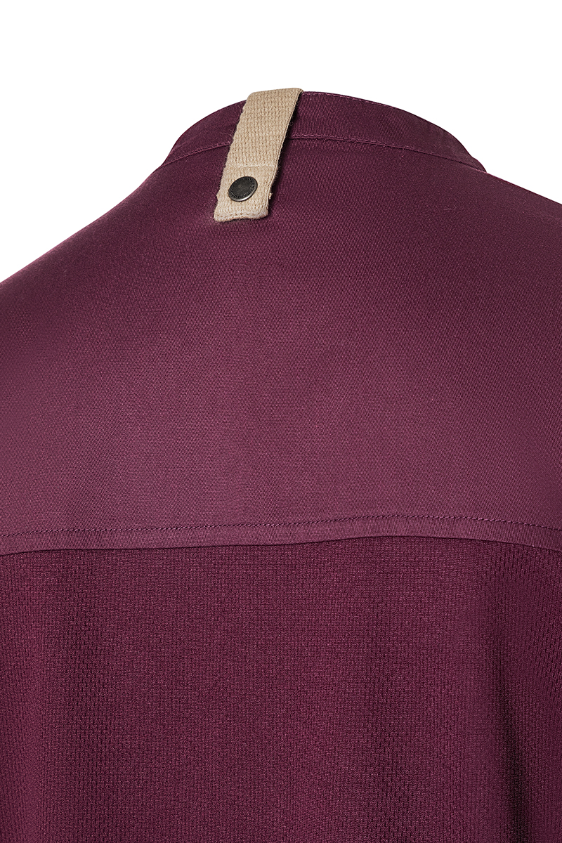 Kochjacke Damen Aubergine – Kurzarm Damenkochjacke Green-Generation, Detailansicht