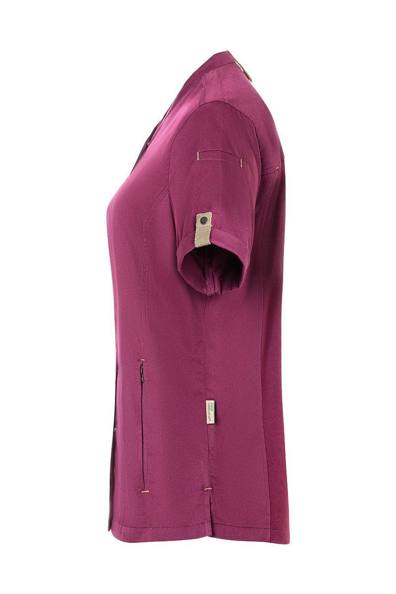 Kochjacke Damen Fuchsia – Kurzarm Damenkochjacke Green-Generation, Detailansicht