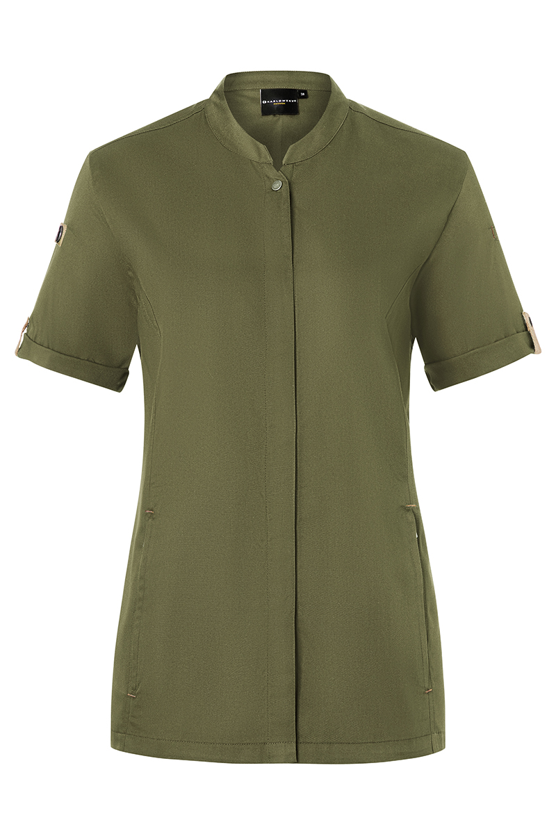 Kochjacke Damen Moosgrün – Kurzarm Damenkochjacke Green-Generation, Detailansicht