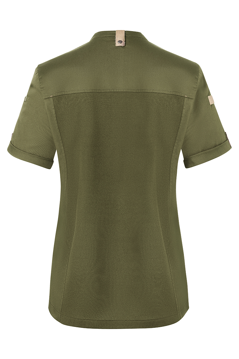 Kochjacke Damen Moosgrün – Kurzarm Damenkochjacke Green-Generation, Detailansicht