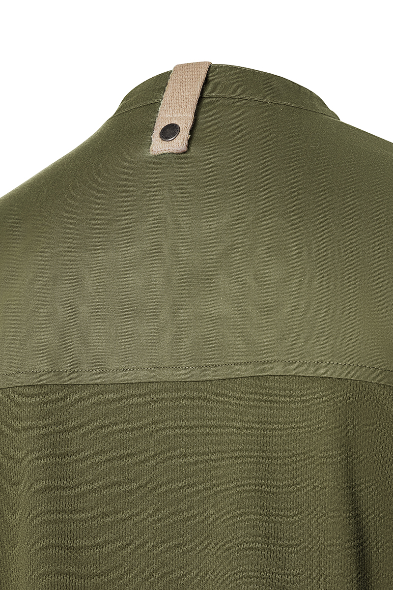 Kochjacke Damen Moosgrün – Kurzarm Damenkochjacke Green-Generation, Detailansicht