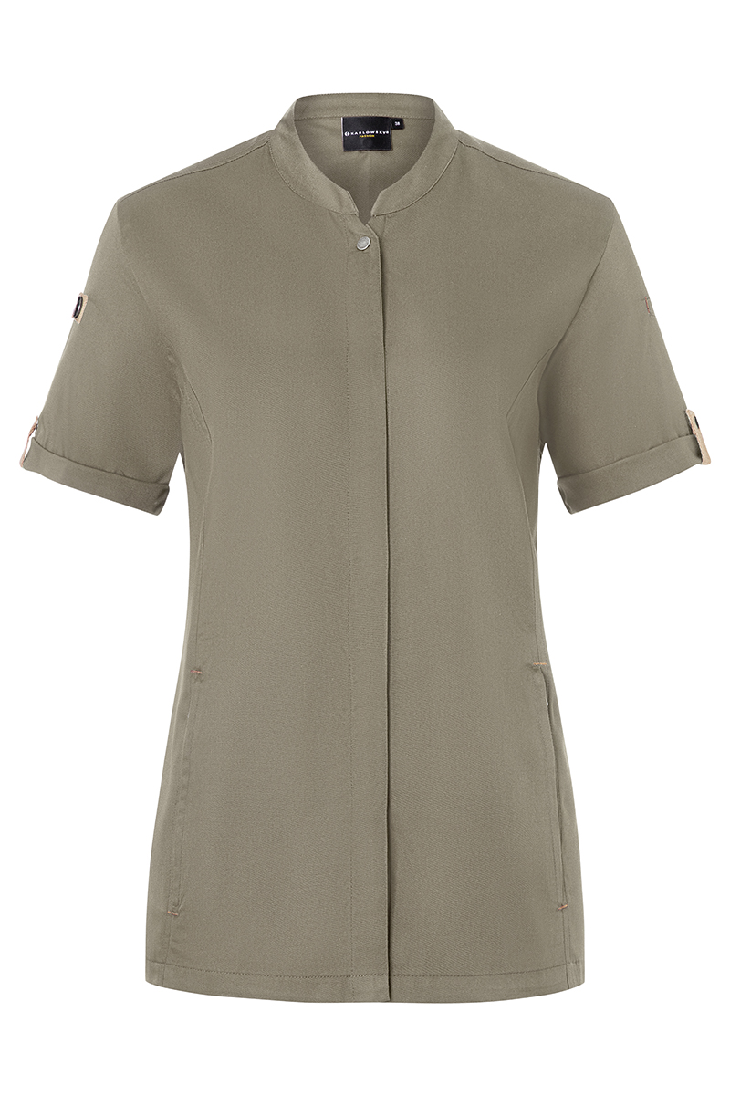 Kochjacke Damen Salbei – Kurzarm Damenkochjacke Green-Generation, Detailansicht