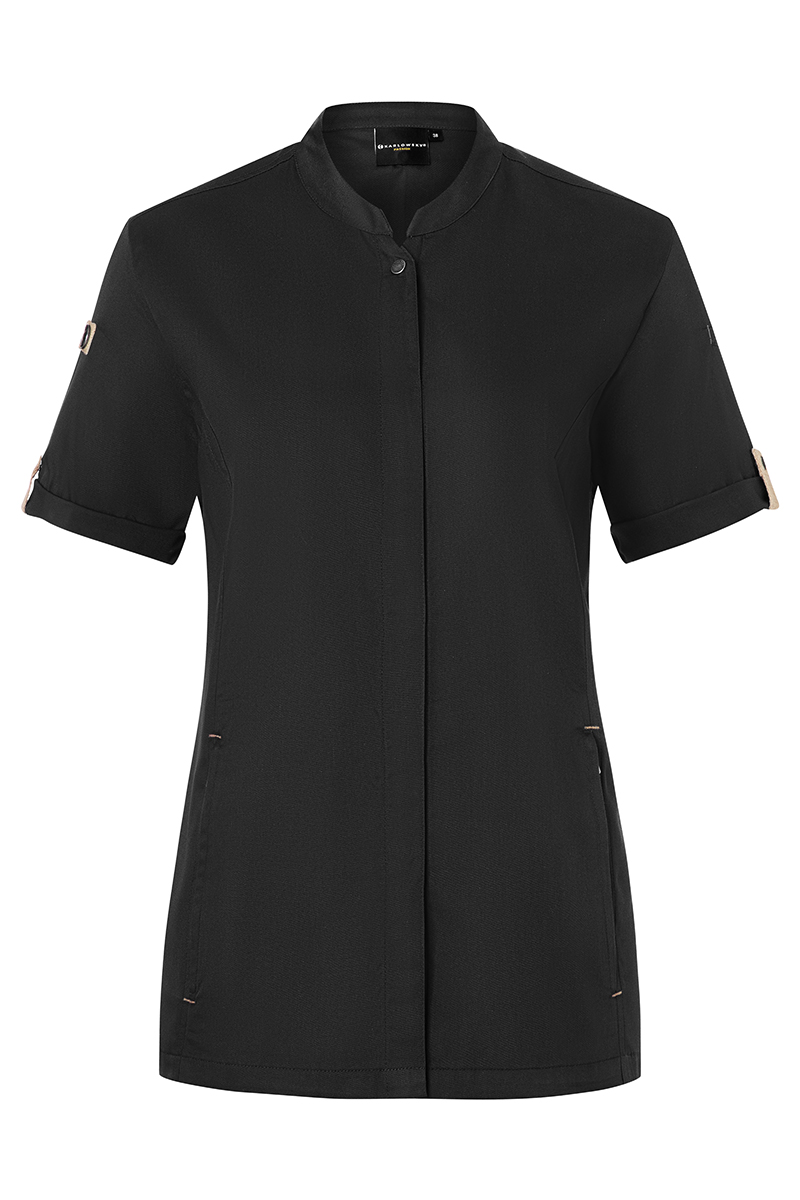 Kochjacke Damen Schwarz – Kurzarm Damenkochjacke Green-Generation, Detailansicht