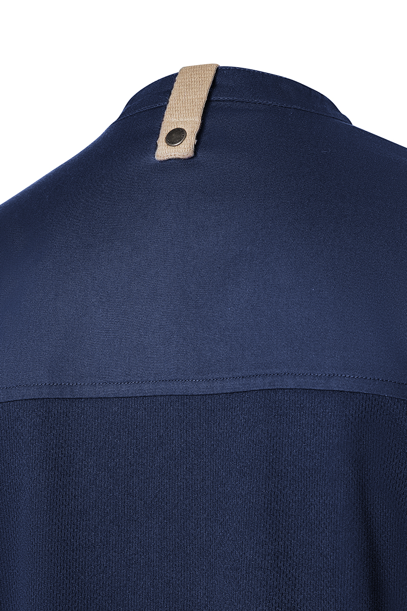 Kochjacke Damen Stahlblau – Kurzarm Damenkochjacke Green-Generation, Detailansicht