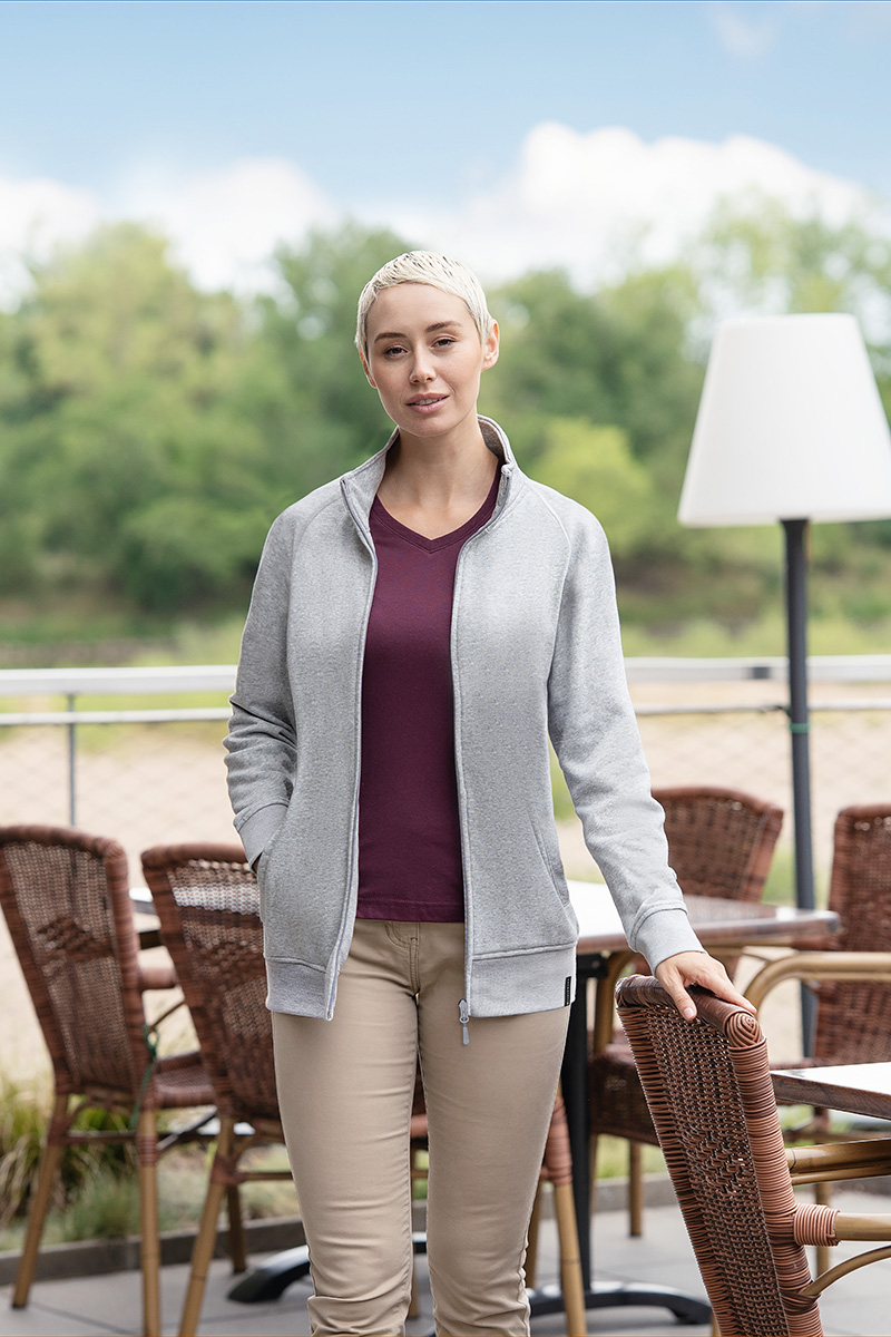 Sweatjacke Damen Platingrau meliert – Damen Workwear Sweatjacke Soft-Face