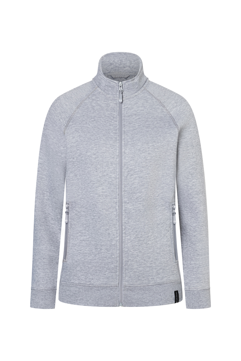 Sweatjacke Damen Platingrau meliert – Damen Workwear Sweatjacke Soft-Face, Detailansicht