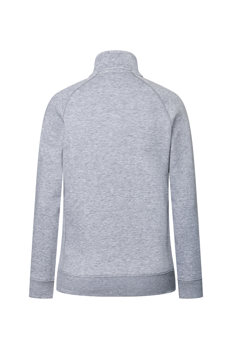 Sweatjacke Damen Platingrau meliert – Damen Workwear Sweatjacke Soft-Face, Detailansicht