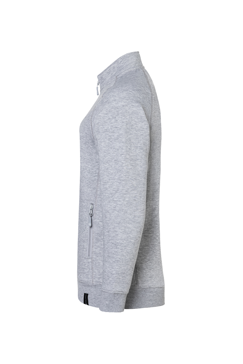 Sweatjacke Damen Platingrau meliert – Damen Workwear Sweatjacke Soft-Face, Detailansicht