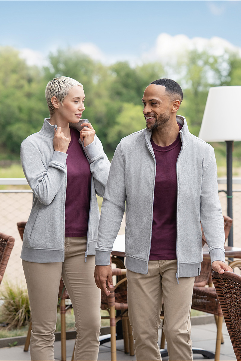 Sweatjacke Damen Platingrau meliert – Damen Workwear Sweatjacke Soft-Face, Detailansicht
