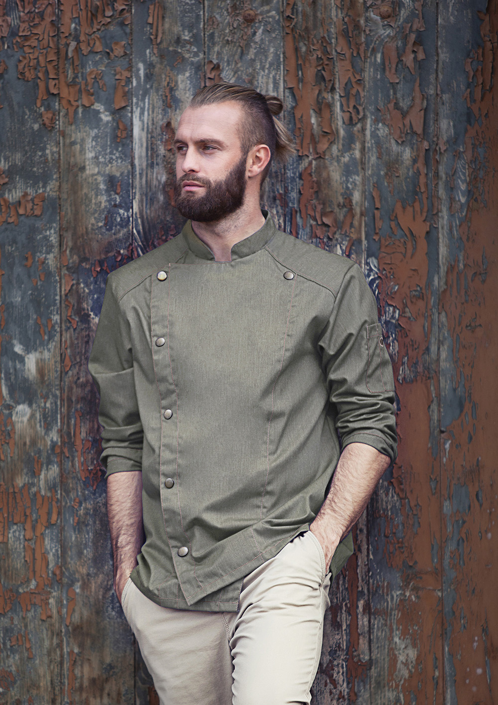 Kochjacke Herren Vintage moss green – Kochjacke Jeans-Style