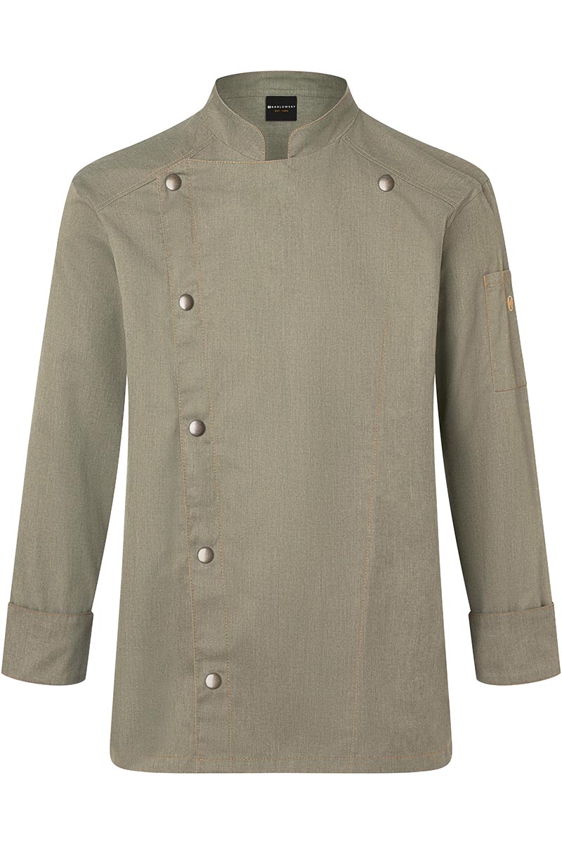 Kochjacke Herren Vintage moss green – Kochjacke Jeans-Style, Detailansicht