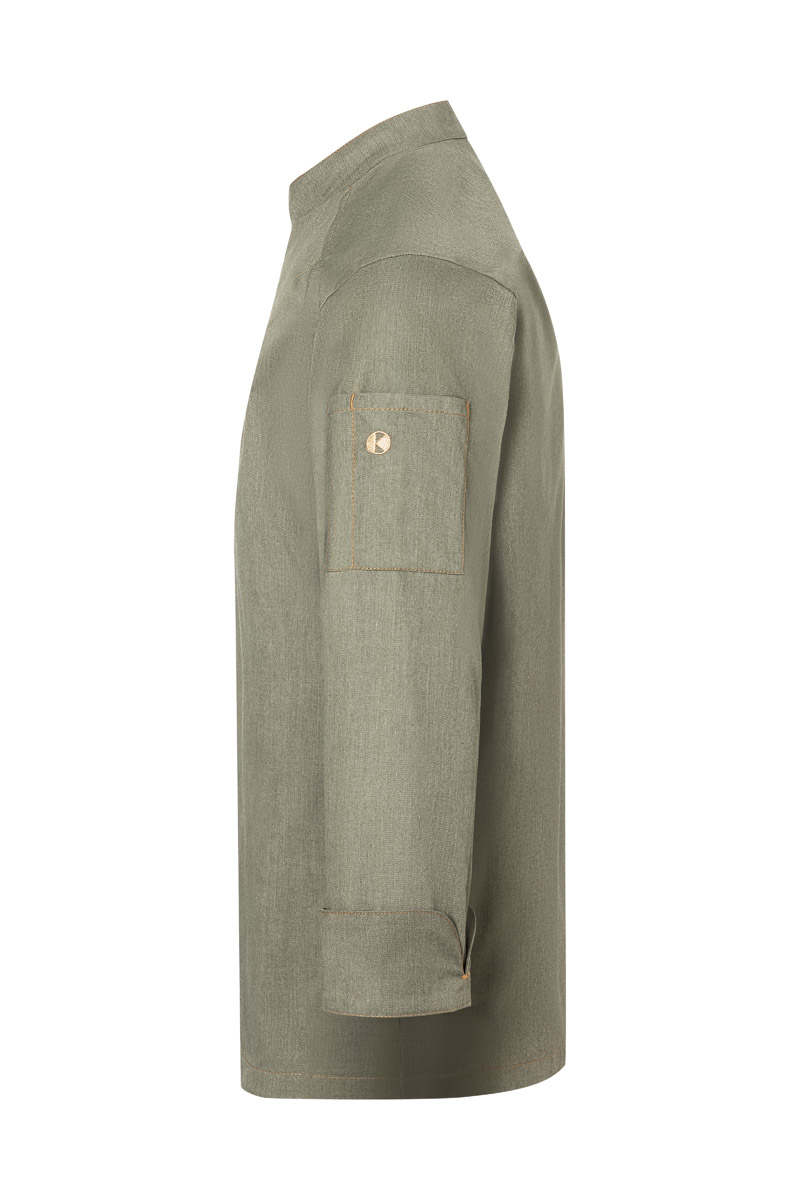 Kochjacke Herren Vintage moss green – Kochjacke Jeans-Style, Detailansicht