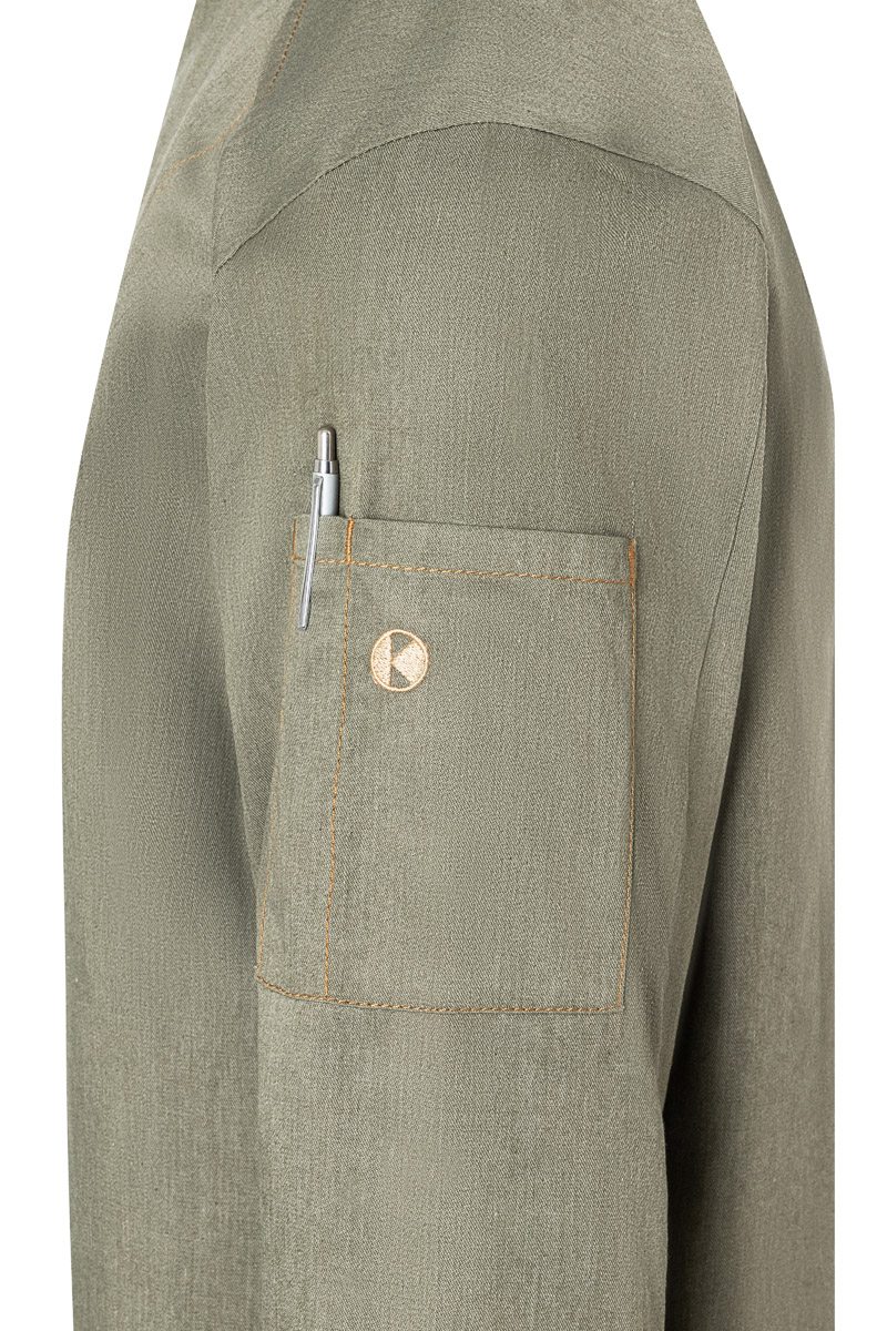 Kochjacke Herren Vintage moss green – Kochjacke Jeans-Style, Detailansicht
