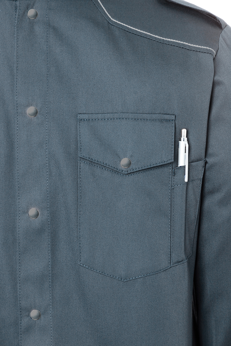 Kochjacke Herren Anthrazit – Kochhemd New-Identity, Detailansicht
