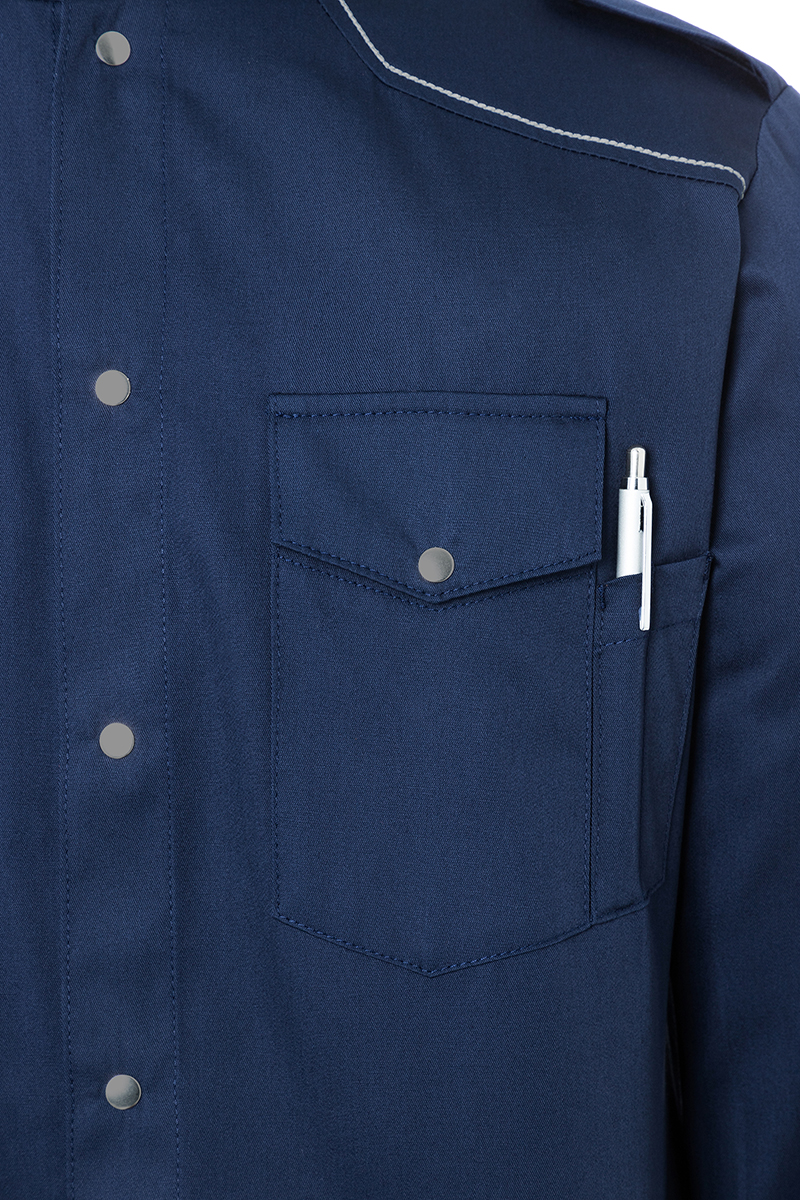 Kochjacke Herren Marine – Kochhemd New-Identity, Detailansicht