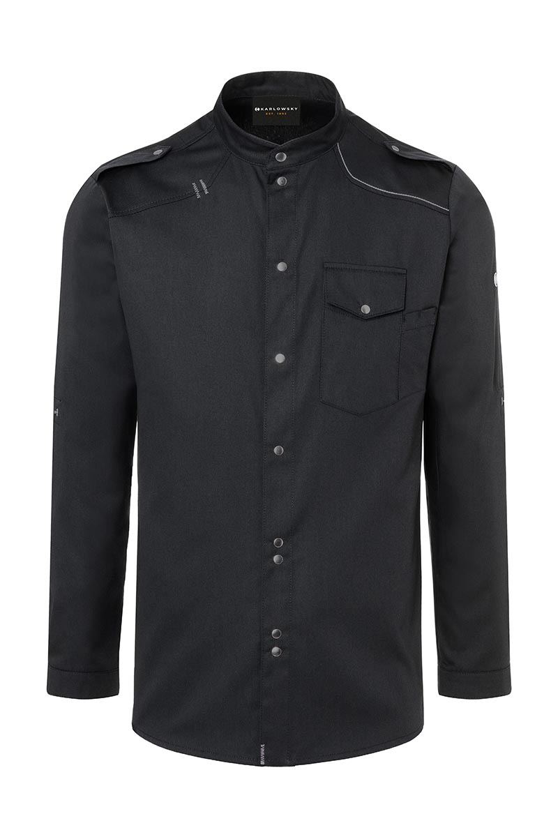 Kochjacke Herren Schwarz – Kochhemd New-Identity, Detailansicht