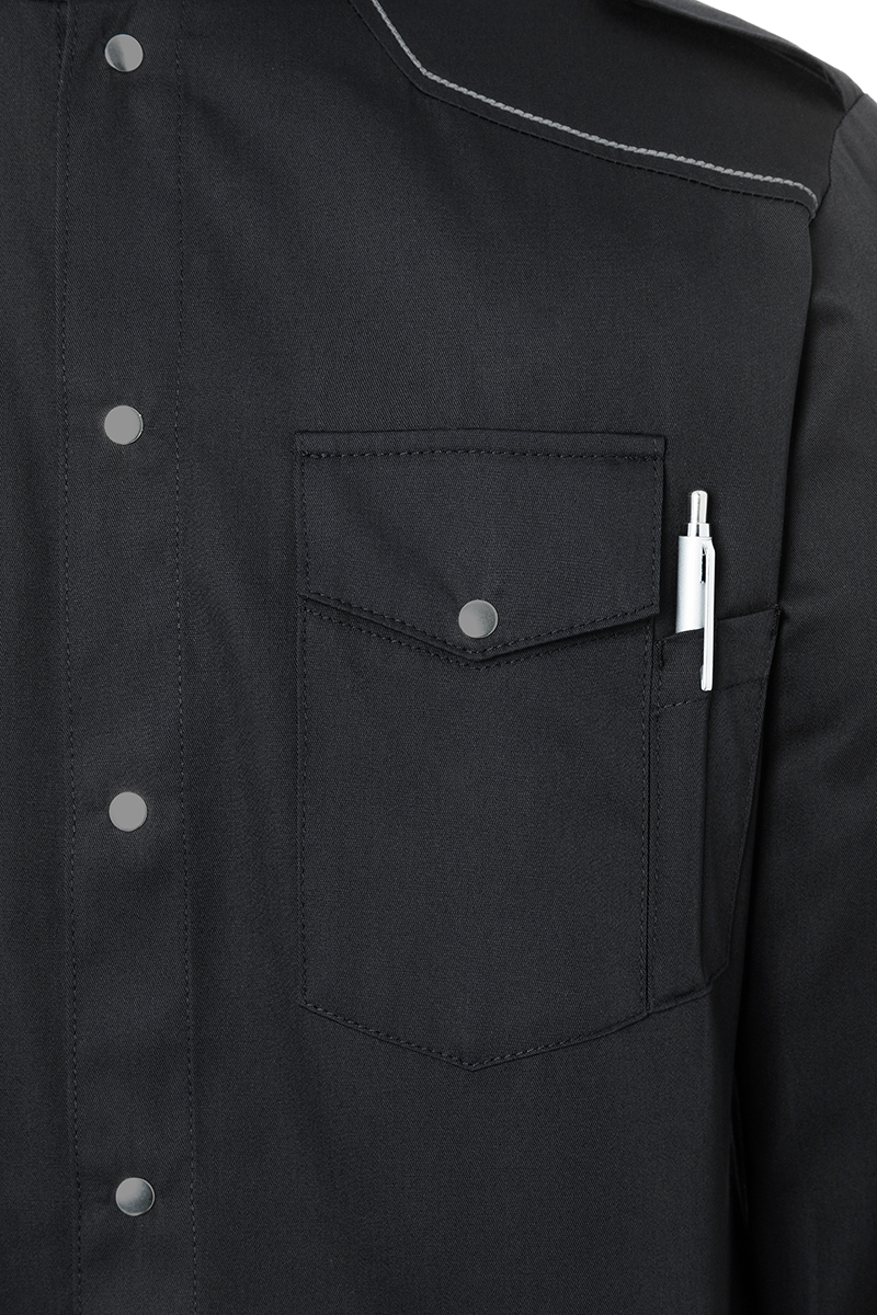 Kochjacke Herren Schwarz – Kochhemd New-Identity, Detailansicht