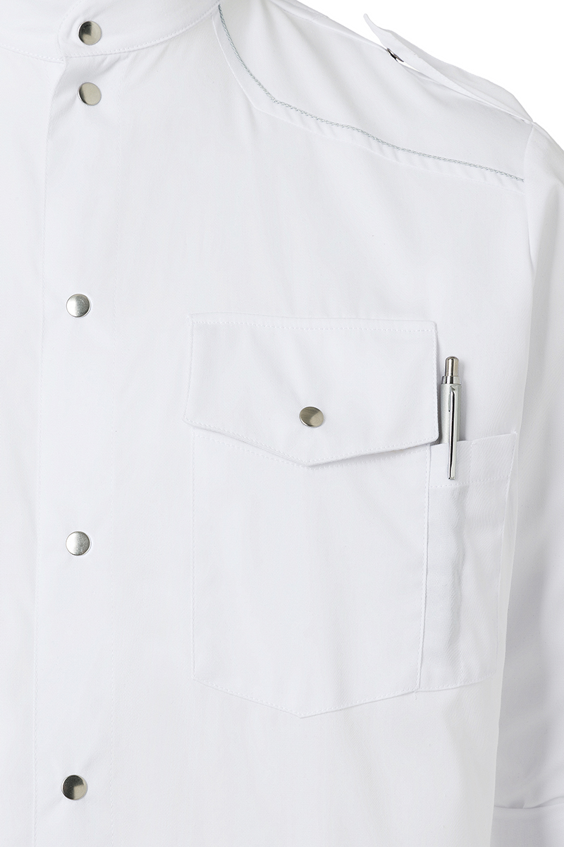 Kochjacke Herren Weiß – Kochhemd New-Identity, Detailansicht