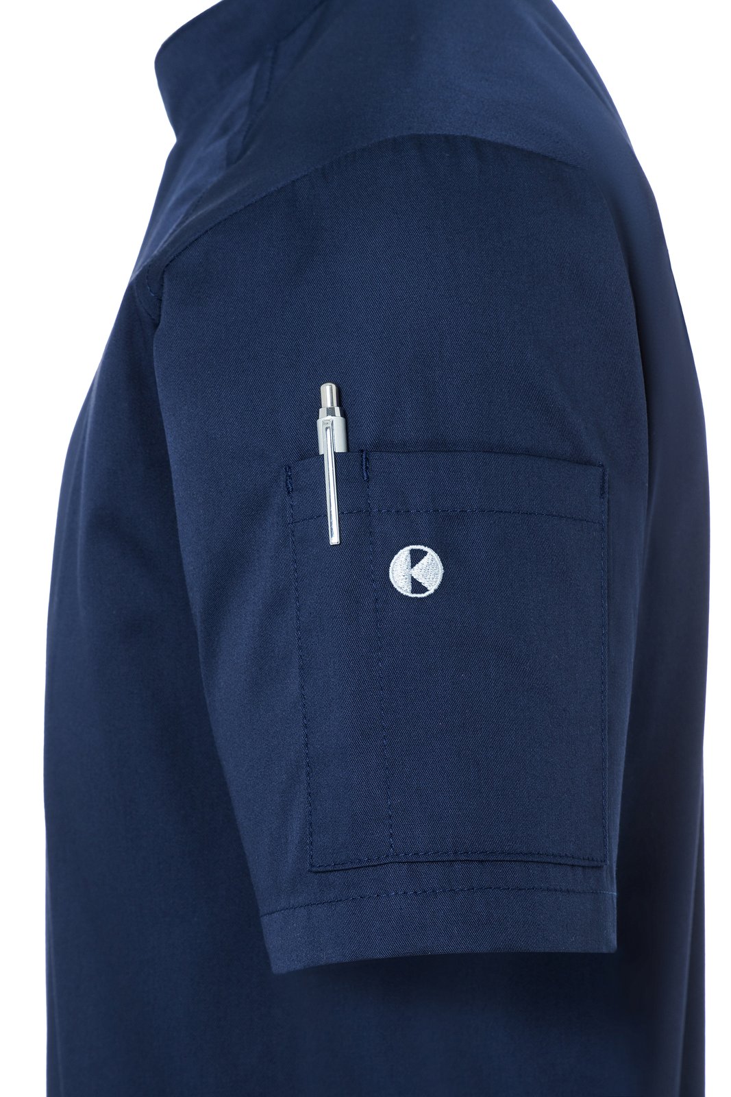Kochjacke Herren Marine – Kurzarm Kochjacke Modern-Look, Detailansicht