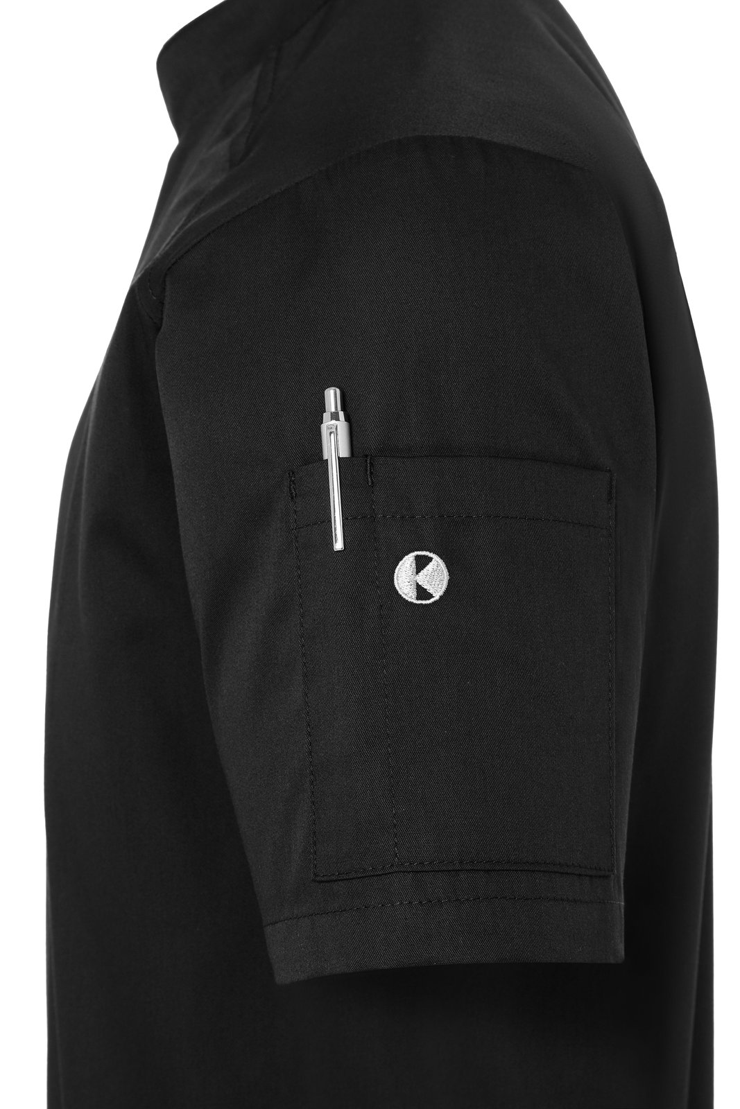Kochjacke Herren Schwarz – Kurzarm Kochjacke Modern-Look, Detailansicht