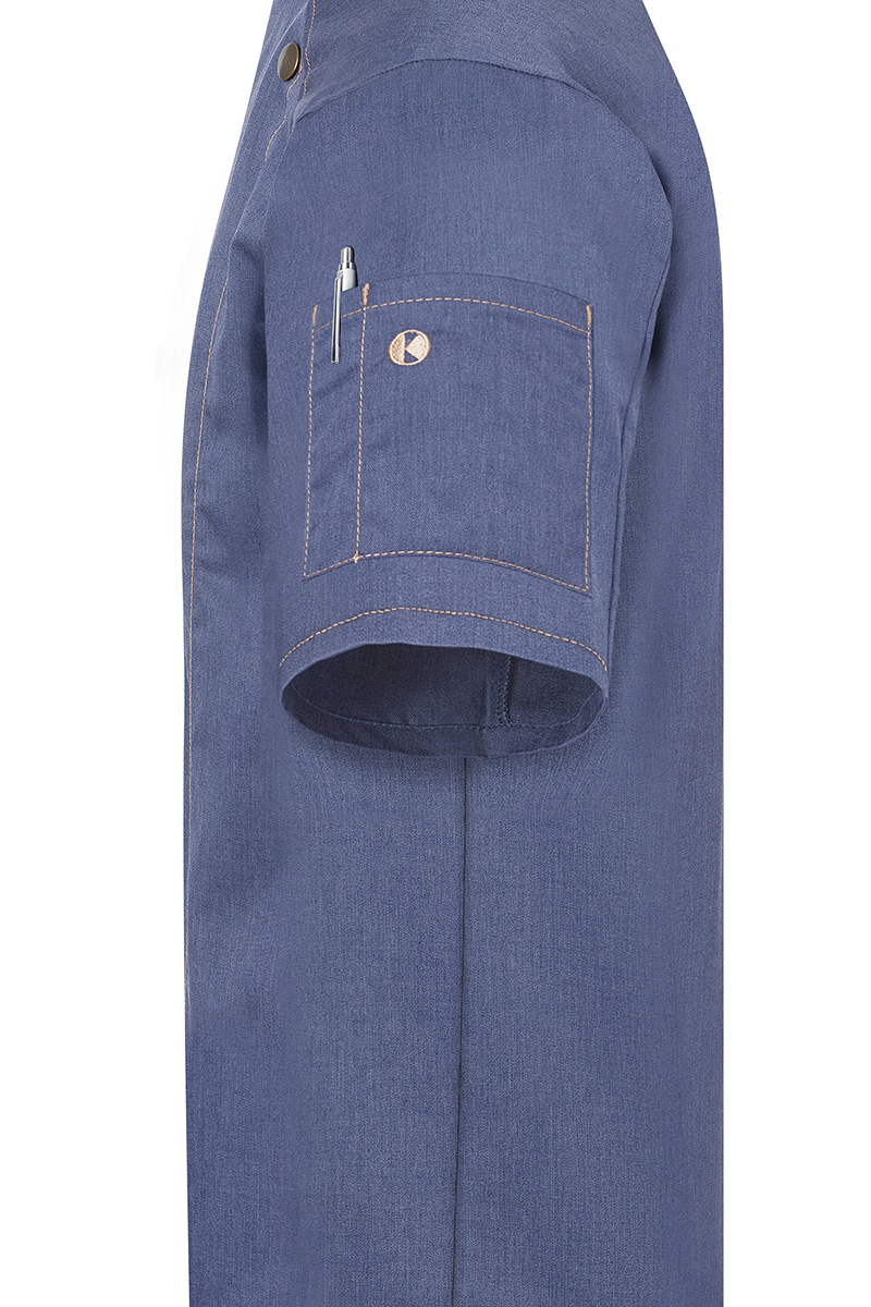 Kochjacke Herren Vintage blue – Kurzarm Kochjacke Jeans-Style, Detailansicht