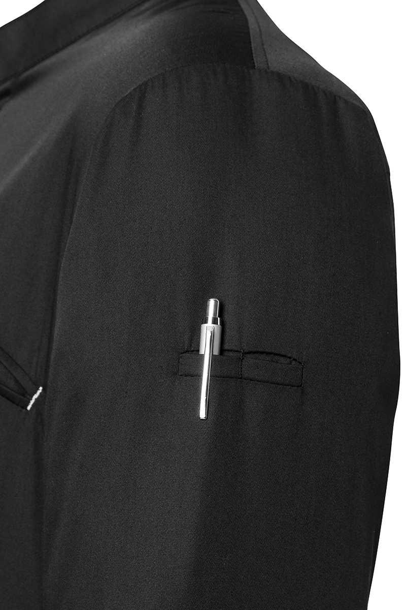 Kochjacke Herren Schwarz – Kurzarm Kochjacke Modern-Touch, Detailansicht
