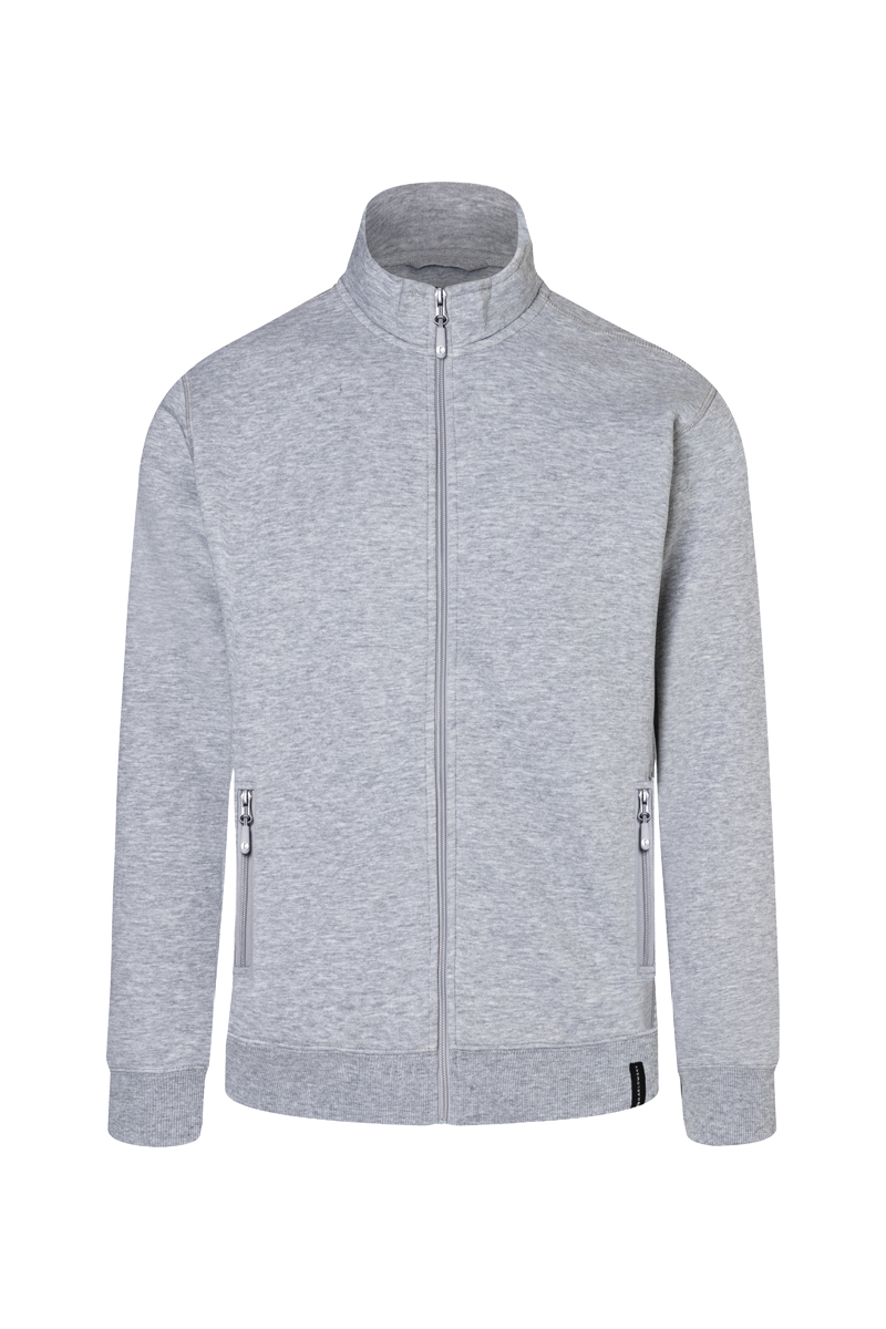 Sweatjacke Herren Platingrau meliert – Herren Workwear Sweatjacke Soft-Face, Detailansicht