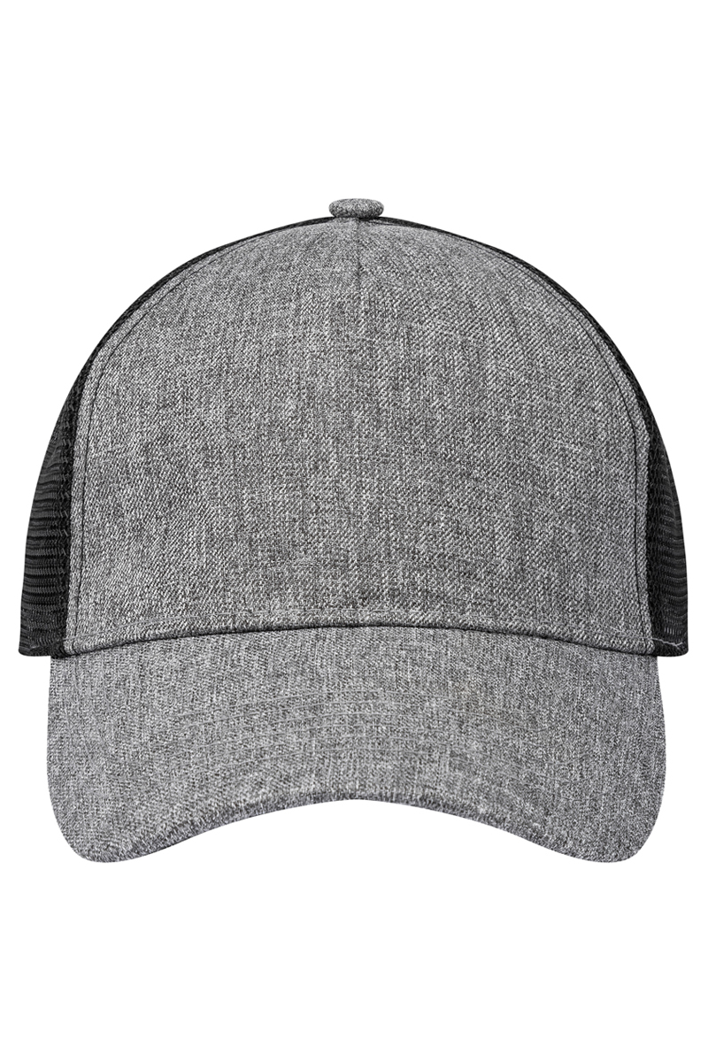 Basecap Unisex Grau meliert/Schwarz – Trucker Mesh Cap, Detailansicht
