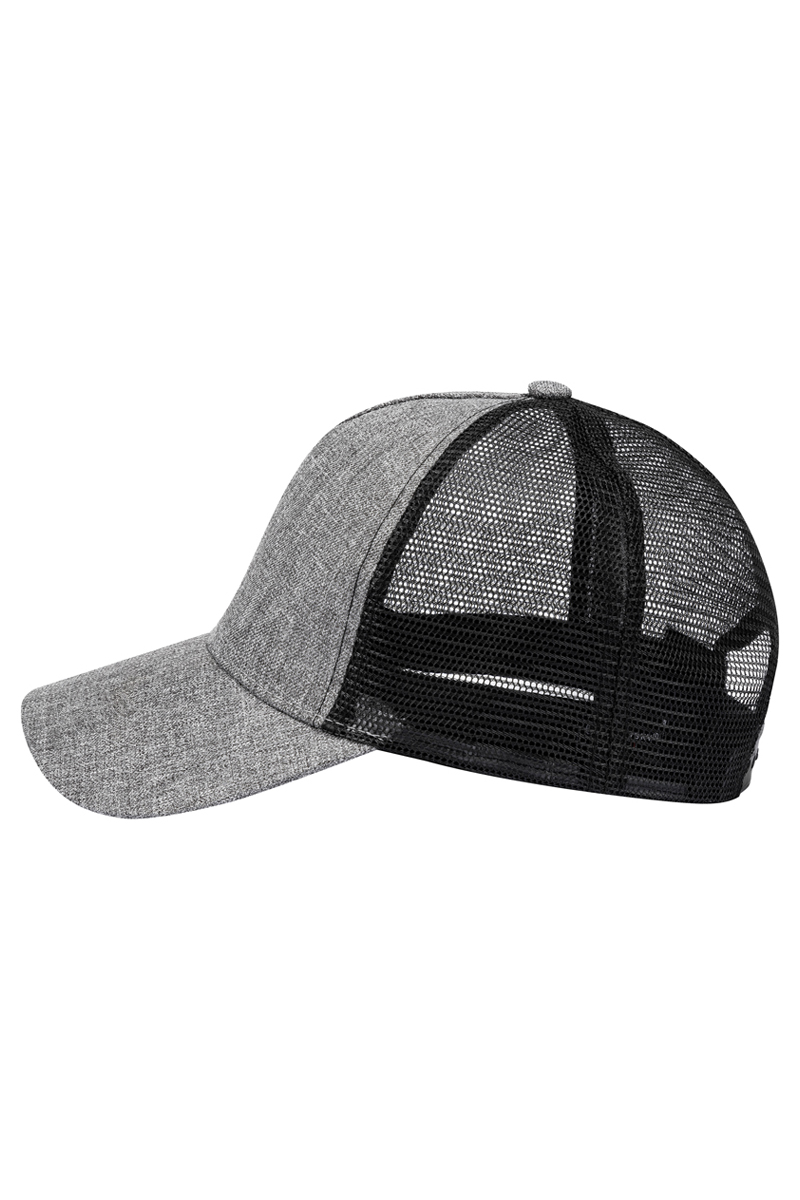 Basecap Unisex Grau meliert/Schwarz – Trucker Mesh Cap, Detailansicht