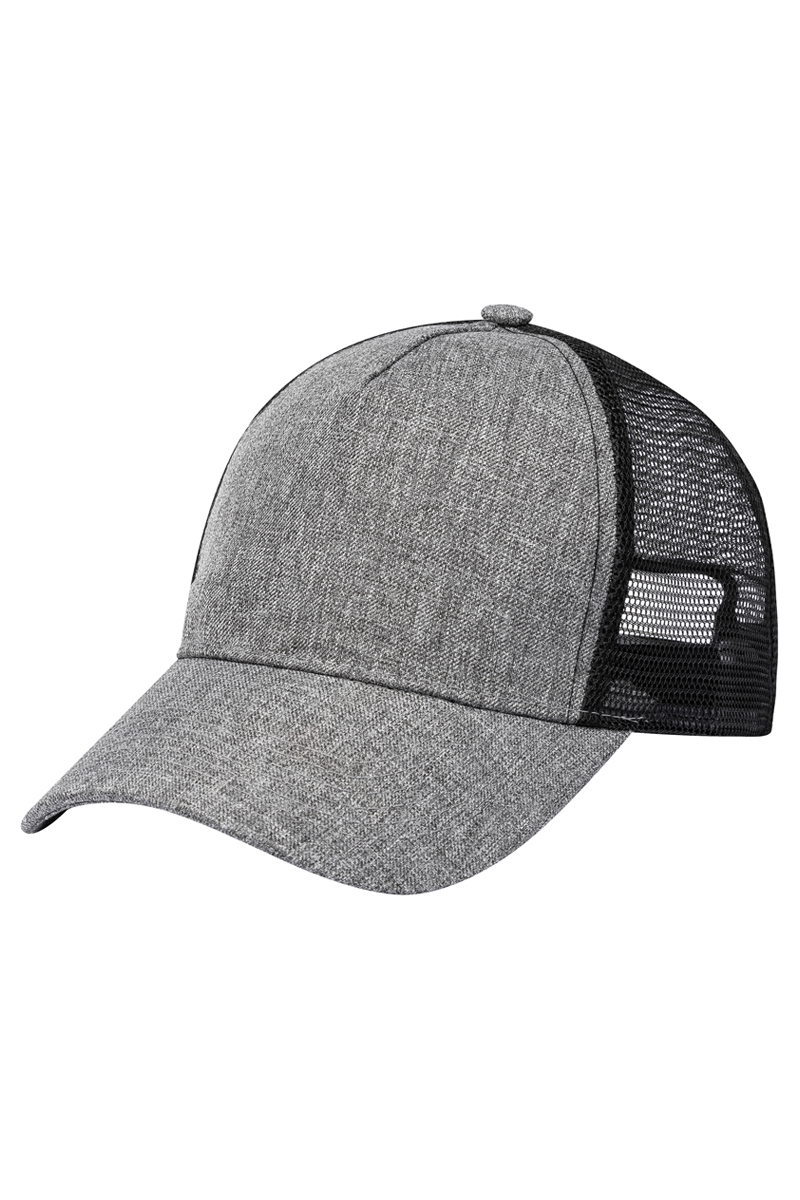 Basecap Unisex Grau meliert/Schwarz – Trucker Mesh Cap, Detailansicht