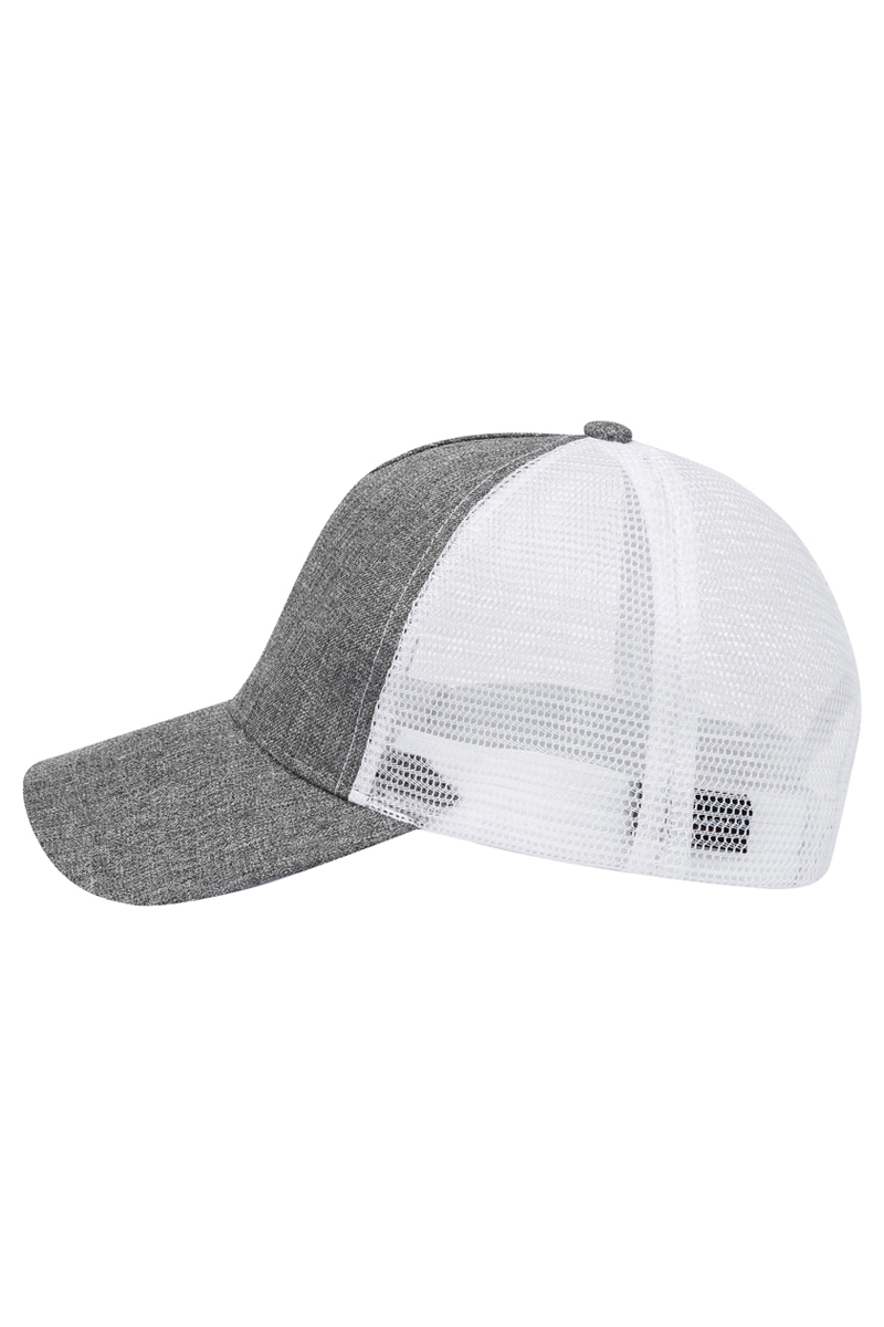 Basecap Unisex Grau meliert/Weiß – Trucker Mesh Cap, Detailansicht