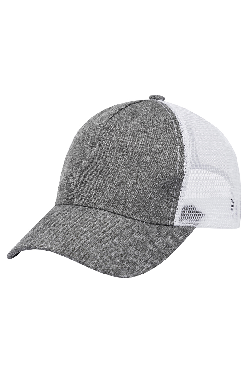 Basecap Unisex Grau meliert/Weiß – Trucker Mesh Cap, Detailansicht