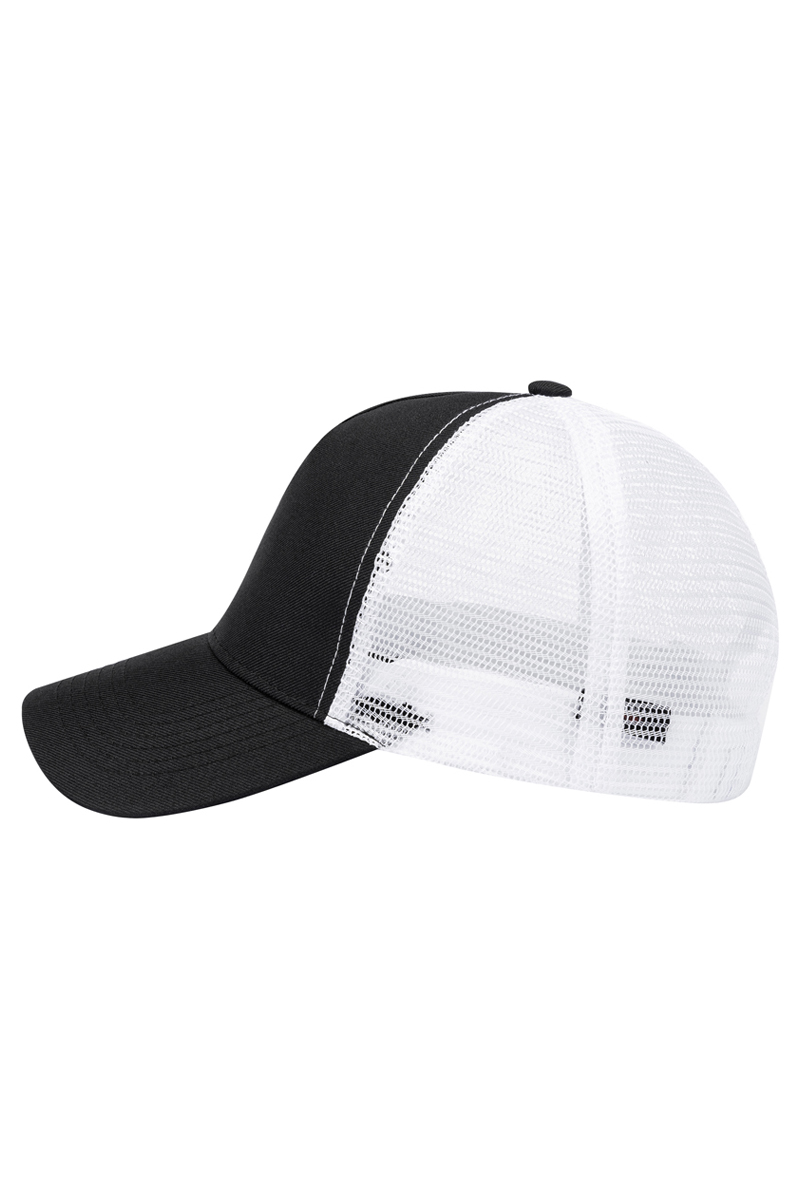 Basecap Unisex Schwarz/Weiß – Trucker Mesh Cap, Detailansicht