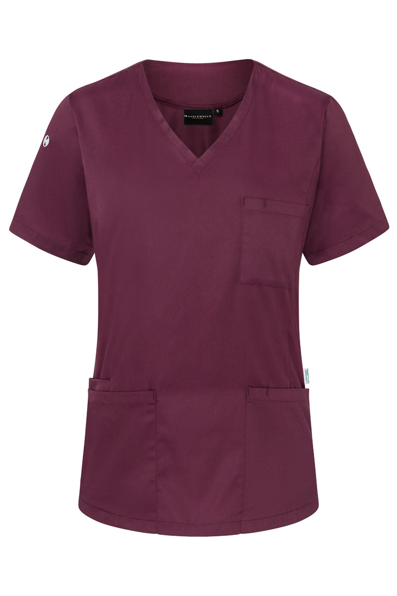 Kasack Damen Aubergine – Kurzarm Damen-Schlupfkasack Essential, Detailansicht