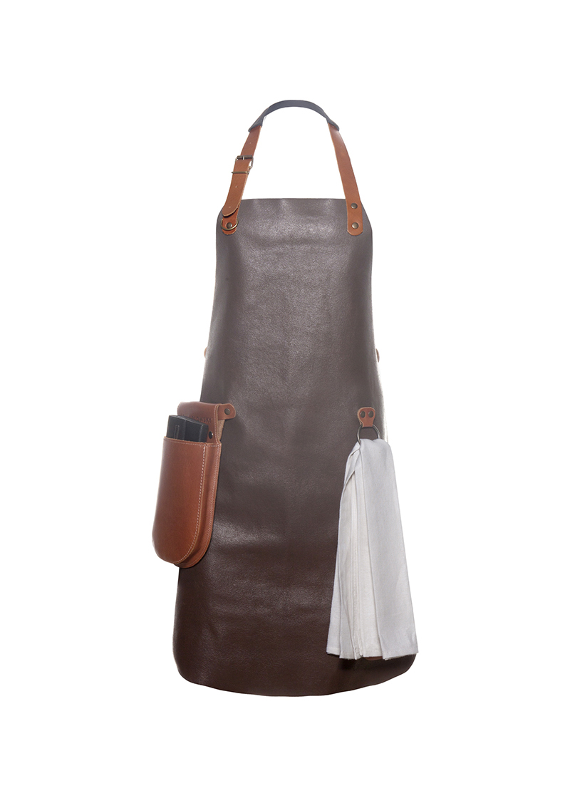 Latzschürze Unisex Mokka – Leder Latzschürze, Detailansicht