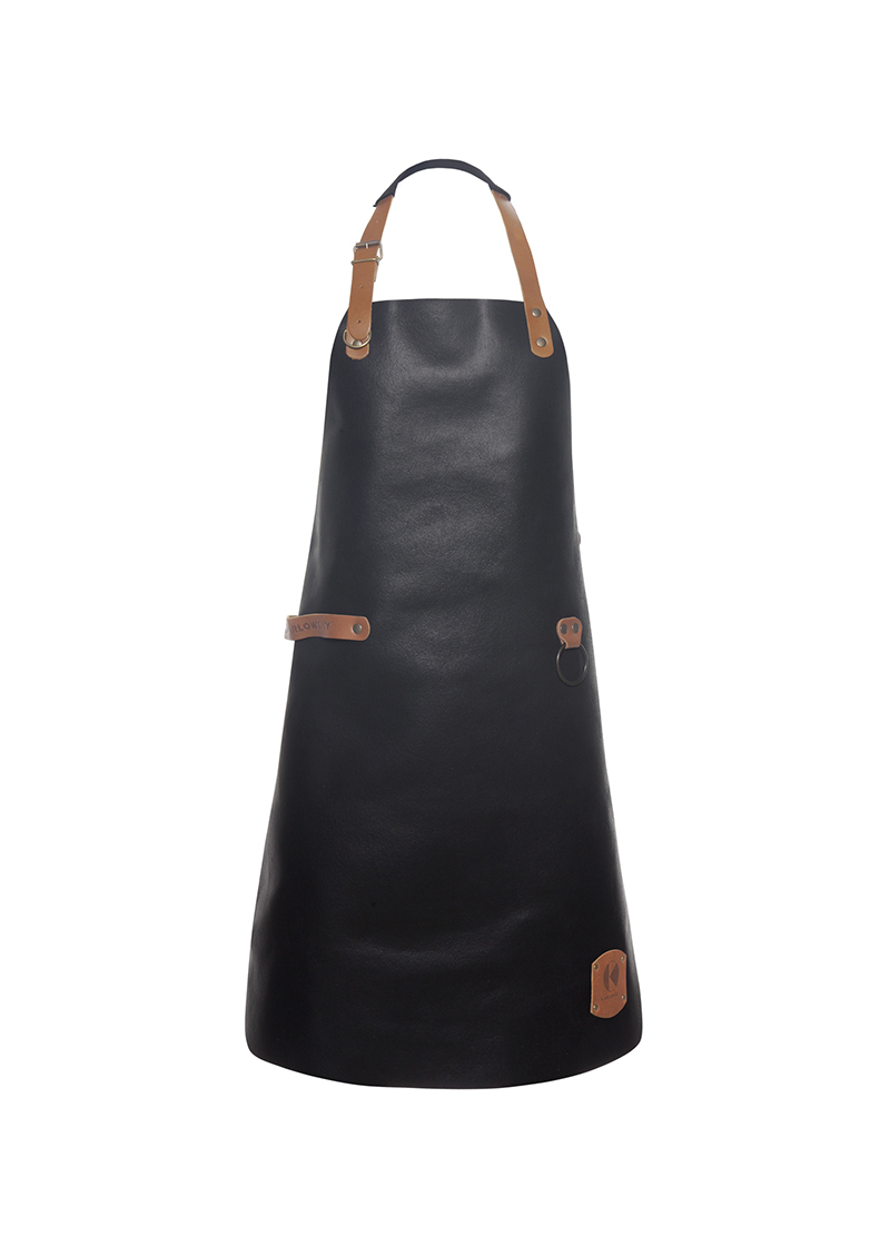 Latzschürze Unisex Schwarz – Leder Latzschürze, Detailansicht