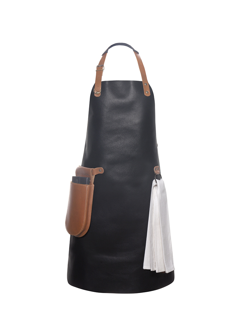 Latzschürze Unisex Schwarz – Leder Latzschürze, Detailansicht